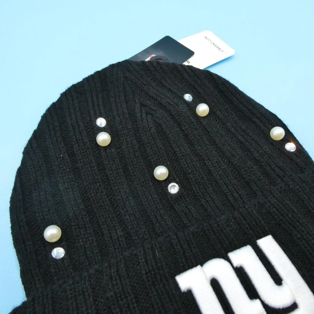 '47 Brand New York Giants Winter Hat Womens Black Ribbed‎ Bling Acrylic Beanie